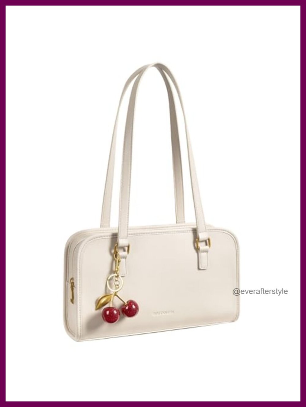 Vegan Leather Shoulder Bag with Cherry Charm, Medium Hobo Purse